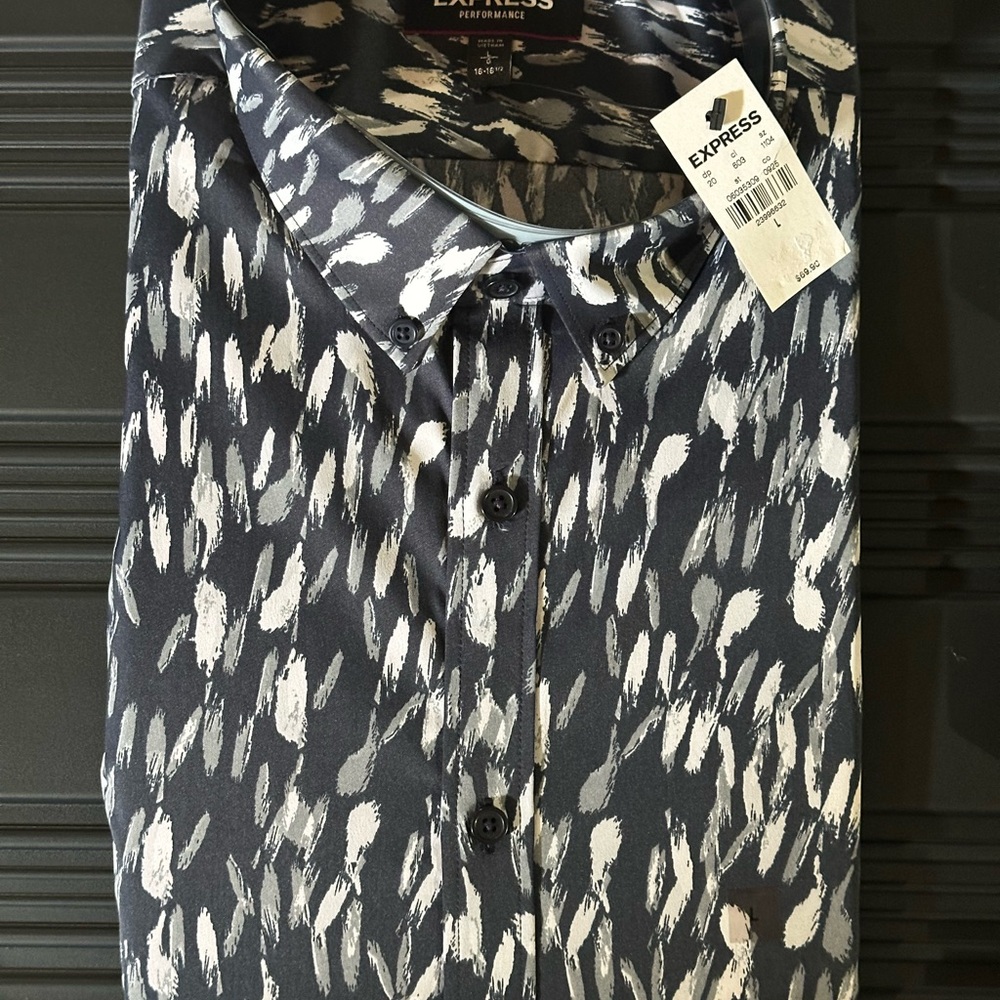 Express Men's Black and White Patterned Shirt